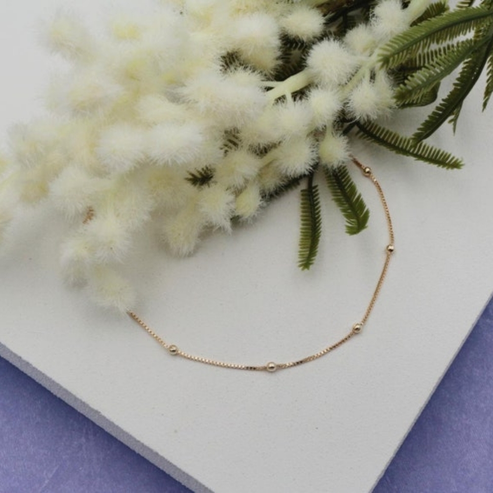 18K Rose Gold Filled Anklet - Style: Dainty Balls